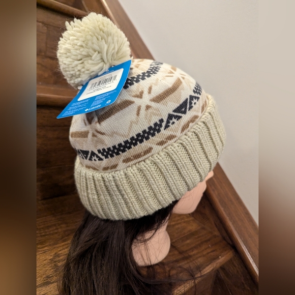 Columbia Unisex Sweater Weather Palmer Peak Pom Beanie Cream & gray - Picture 7 of 12